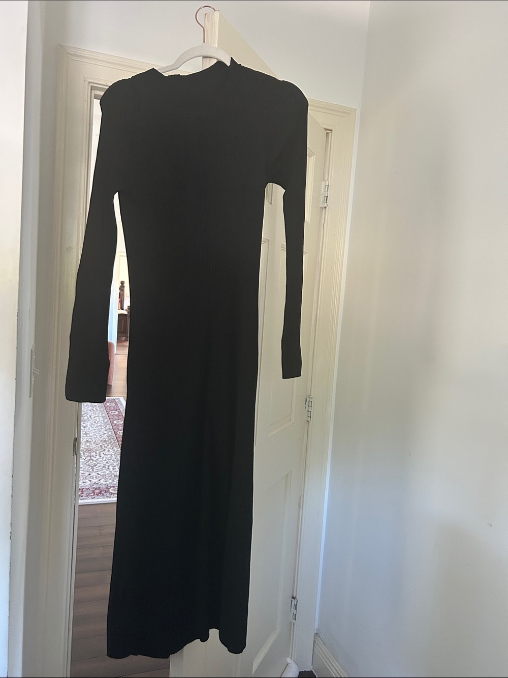 Everlane Black Long Sleeve Ribbed Maxi Dress